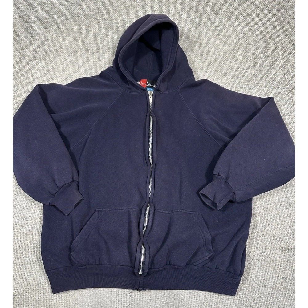 Vtg Jon Lauren‎ Hoodie XL 90s Blue Blank Thermal Lined Hooded Faded Grunge